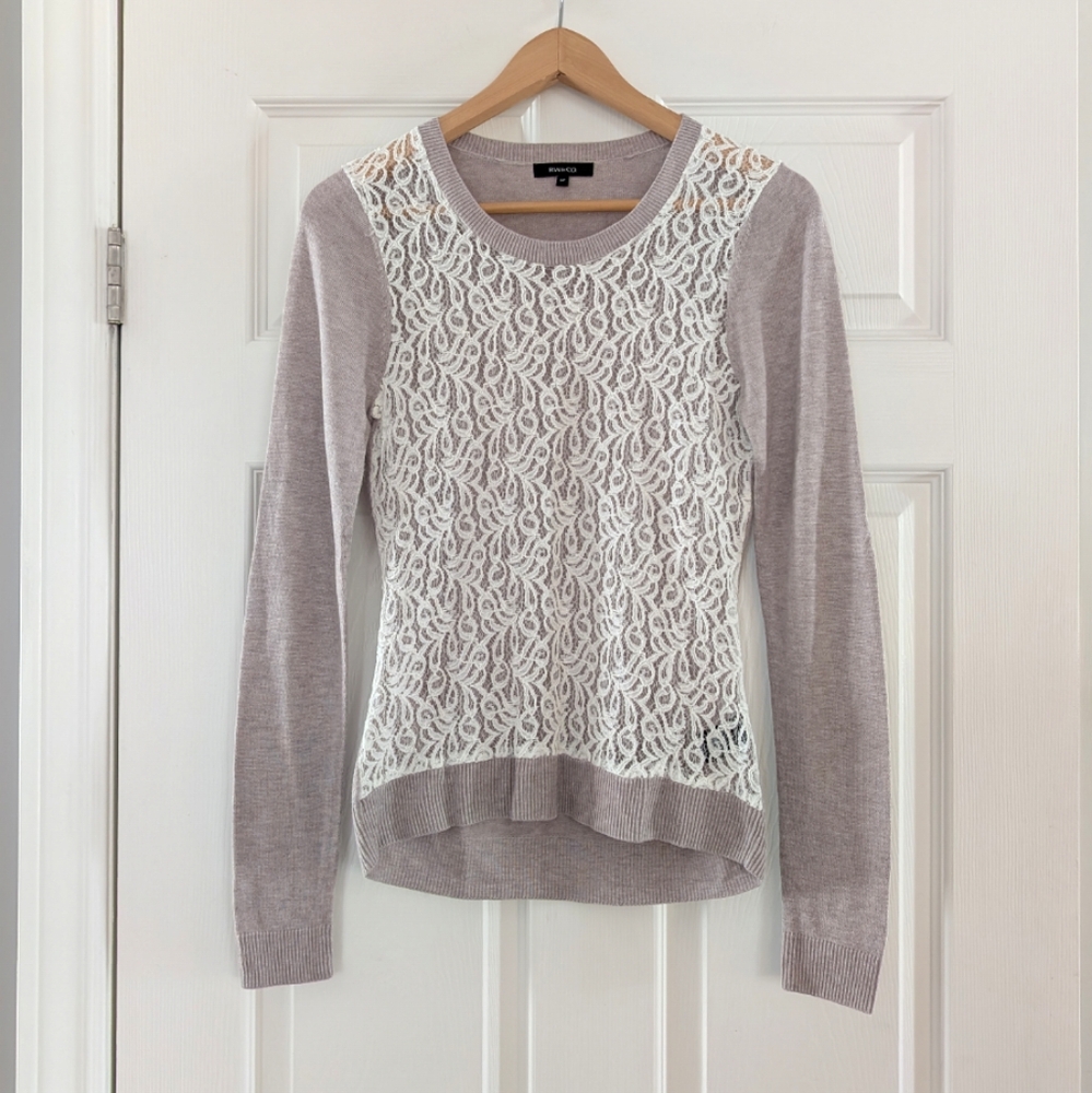 RW&CO lace crew neck sweater taupe size small